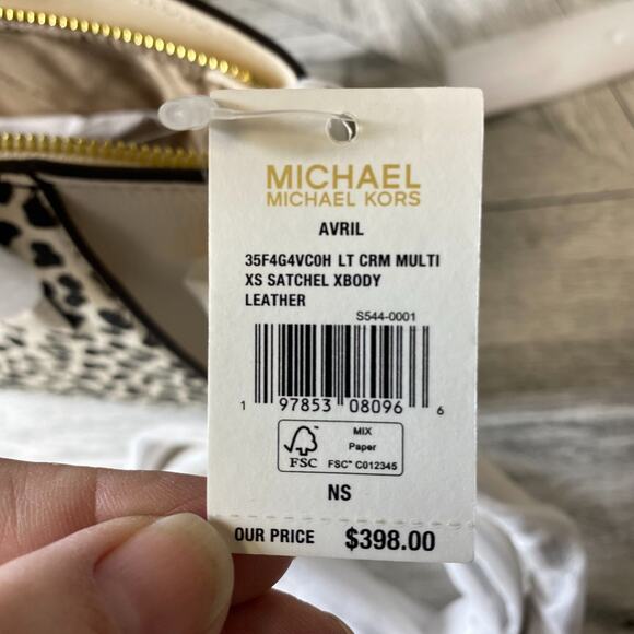 Michael Kors Lt Cream Multi Cheetah Leather Avril Satchel Crossbody Bag Purse XS - Picture 7 of 10